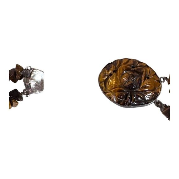 Vintage Double Strand Tigers Eye Sterling Silver Necklace Rose Carved Clasp 28" - Picture 5 of 8